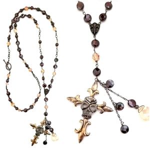 Kinley Sterling N Garnet Skull Cross Necklace
